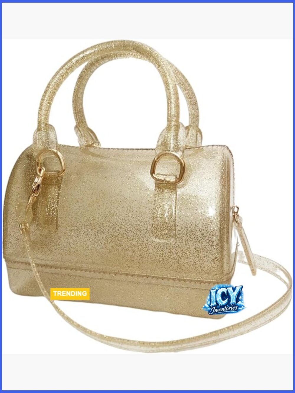 Jelly Pillow-Shaped Top Handle Handbag Transparent Crystal Purse Barrel Satchel
